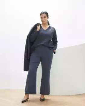 Женский свитер с V-образным вырезом и длинными рукавами Couchel, темно-синий