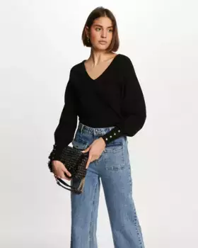 Женский свитер с V-образным вырезом и рукавами-буфами Morgan, черный