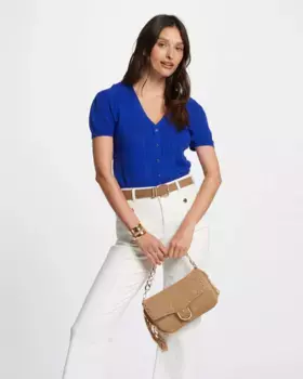 Женский свитер с V-образным вырезом и короткими рукавами Morgan, синий