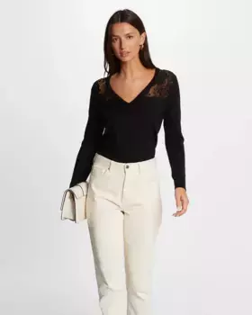 Женский свитер с V-образным вырезом и кружевом Morgan, черный