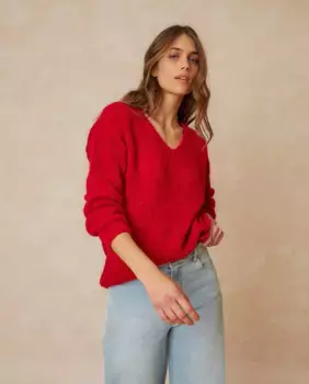 Женский свитер с V-образным вырезом и длинными рукавами Indi & Cold, красный