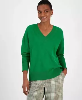 Женский свитер с v-образным вырезом и заниженными плечами On 34th, зеленый