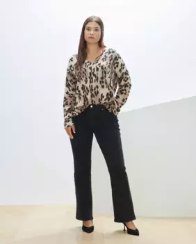 Женский свитер с V-образным вырезом и принтом Couchel, коричневый