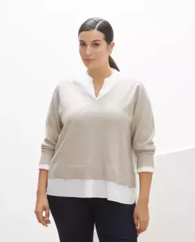 Женский свитер с V-образным вырезом и длинными рукавами Couchel, бежевый