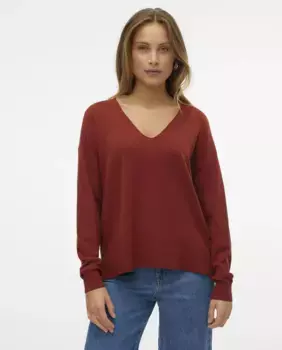 Женский свитер с V-образным вырезом и заниженной линией плеч Vero Moda, цвет Rojo Granate
