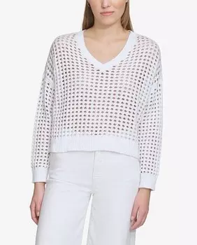 Женский свитер с V-образным вырезом и длинными рукавами Dkny Jeans, белый