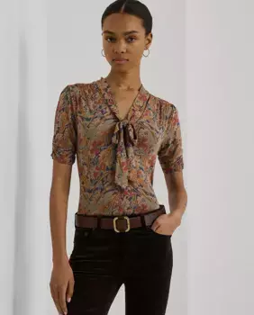 Женский свитер с V-образным вырезом и короткими рукавами Lauren Ralph Lauren, мультиколор