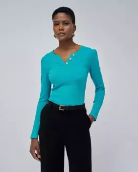 Женский свитер с V-образным вырезом и металлизированными деталями Salsa Jeans, зеленый