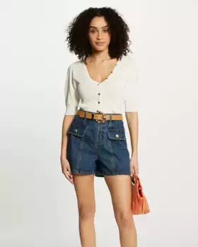 Женский свитер с V-образным вырезом и короткими рукавами Morgan, цвет Crema