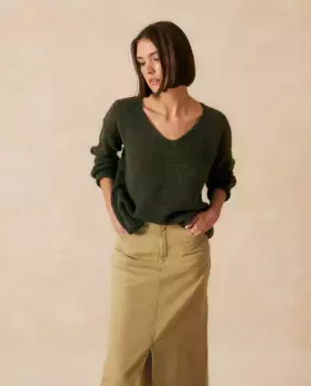 Женский свитер с V-образным вырезом и длинными рукавами Indi & Cold, цвет Kaki