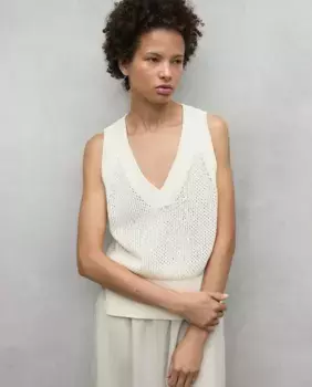 Женский свитер с V-образным вырезом и ажурной вязкой Ecoalf, бежевый