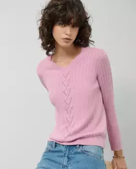 Женский свитер с V-образным вырезом и центральной полосой Roberto Verino, светло-розовый