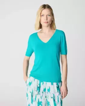 Женский свитер с V-образным вырезом и короткими рукавами Escorpion, цвет Verde Anticuario