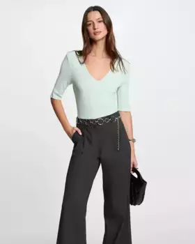 Женский свитер с V-образным вырезом и стразами Morgan, светло-зеленый