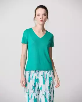 Женский свитер с V-образным вырезом и короткими рукавами Escorpion, цвет Verde Anticuario