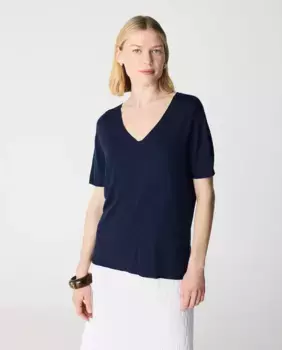 Женский свитер с V-образным вырезом и короткими рукавами Escorpion, тёмно-синий