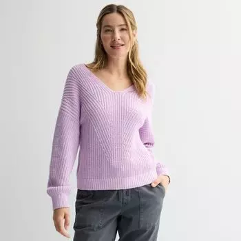 Женский свитер с V-образным вырезом и комбинированной вязкой Sonoma Goods For Life, цвет botanical lilac