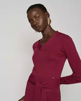 Женский свитер с V-образным вырезом и трикотажным поясом Roberto Verino, фиолетовый