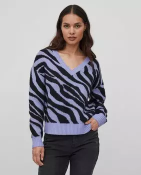 Женский свитер с V-образным вырезом и животным принтом Vila, сиреневый