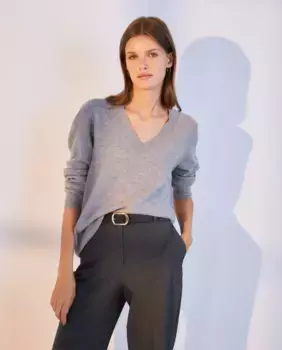 Женский свитер с v-образным вырезом из 100% кашемира Woman El Corte Ingls, цвет 820 Gris Medio