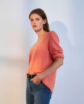 Женский свитер с v-образным вырезом из 100% кашемира Woman El Corte Ingls, цвет 630 Coral