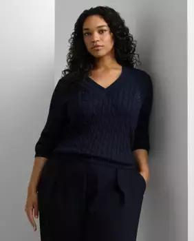 Женский свитер с V-образным вырезом Lauren Ralph Lauren Woman, темно-синий
