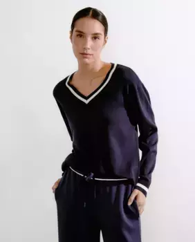 Женский свитер с V-образным вырезом nfasis, тёмно-синий