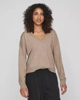 Женский свитер с V-образным вырезом Vila, коричневый