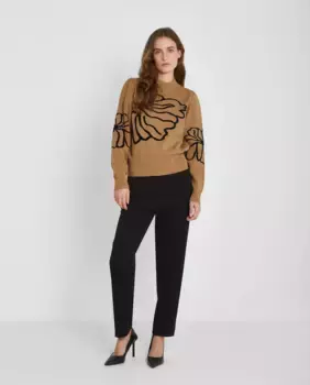 Женский свитер с воротником Перкинс и присборенными плечами Trucco, коричневый