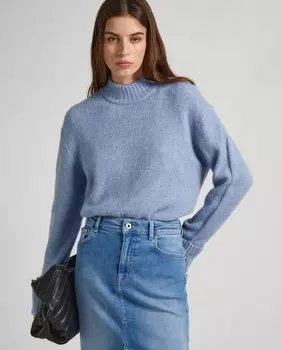 Женский свитер с воротником Perkins и ребристыми деталями Pepe Jeans, светло-синий