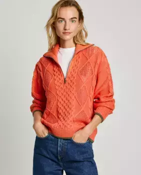 Женский свитер с воротником-поло и застежкой-молнией до половины Pepe Jeans, оранжевый