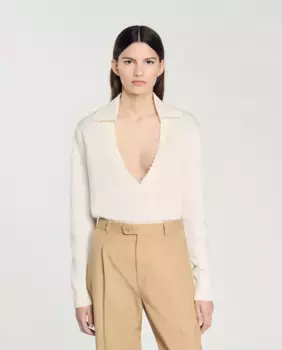 Женский свитер с воротником-поло Sandro, белый