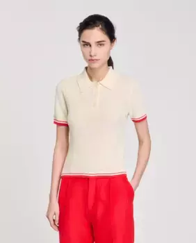 Женский свитер с воротником-поло Sandro, белый