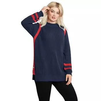 Женский свитер с воротником в полоску по бокам Ellos больших размеров, темно-синий