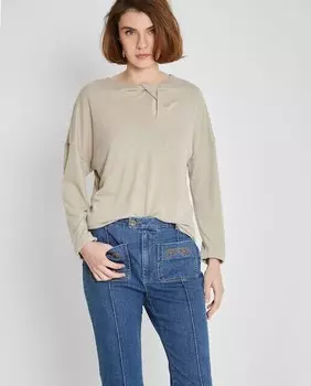 Женский свитер с вырезом и длинными рукавами Trucco, бежевый