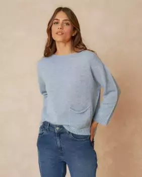 Женский свитер с вырезом «лодочка» и длинными рукавами Indi & Cold, светло-голубой