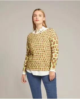 Женский свитер с вырезом «лодочка» и геометрическим принтом Elena Mir, коричневый