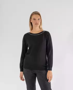 Женский свитер с вырезом «лодочка» со стразами October, черный