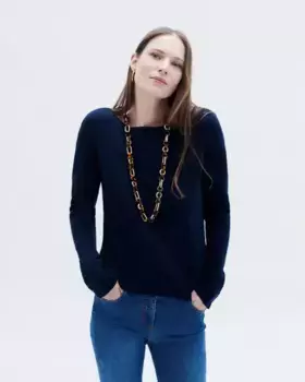 Женский свитер с вырезом лодочкой и длинными рукавами из 100% кашемира Caroll, темно-синий