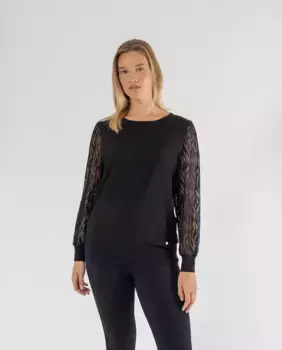 Женский свитер с вырезом «лодочкой» и полупрозрачными рукавами October, черный