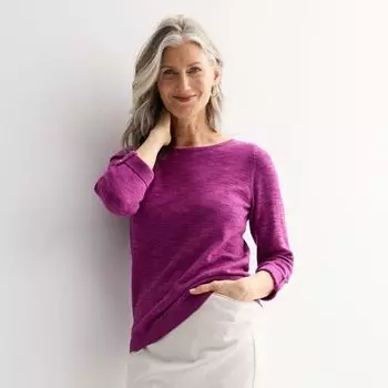 Женский свитер с вырезом-лодочкой и застежкой на пуговицах на рукавах Croft & Barrow, цвет berry