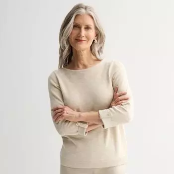 Женский свитер с вырезом-лодочкой и застежкой на пуговицах на рукавах Croft & Barrow, бежевый