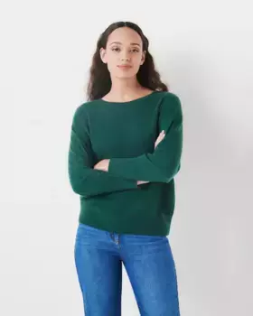 Женский свитер с вырезом лодочкой из 100 % кашемира Caroll, темно-зеленый