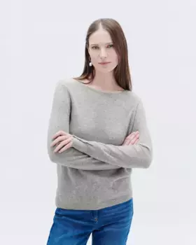 Женский свитер с вырезом лодочкой из 100% кашемира Caroll, светло-серый