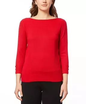 Женский свитер с вырезом лодочкой, рубчатой отделкой и рукавами 3/4 Melissa Paige, красный