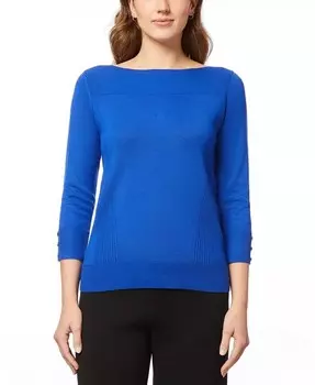 Женский свитер с вырезом лодочкой, рубчатой отделкой и рукавами 3/4 Melissa Paige, синий