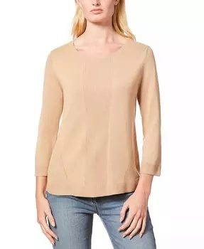 Женский свитер с вырезом «лодочкой», в рубчик, с рукавами 3/4, стандартные и миниатюрные модели Melissa Paige, бежевый