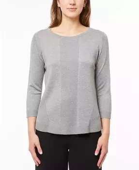 Женский свитер с вырезом «лодочкой», в рубчик, с рукавами 3/4, стандартные и миниатюрные модели Melissa Paige, серый