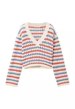 Женский свитер с вышивкой и v-образным вырезом Tom Tailor, цвет Blue Red White
