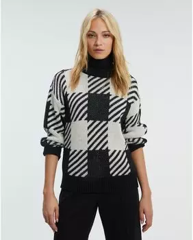 Женский свитер с высоким воротником и клетчатым принтом Paz Torras, черный